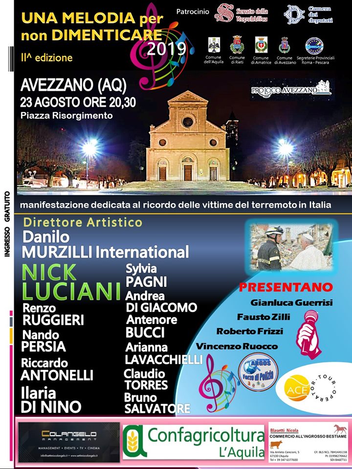 Una Melodia Per Non Dimenticare II^ edizione, venerdì 23 Agosto 2019 ore 20.30, Avezzano (Abruzzo)