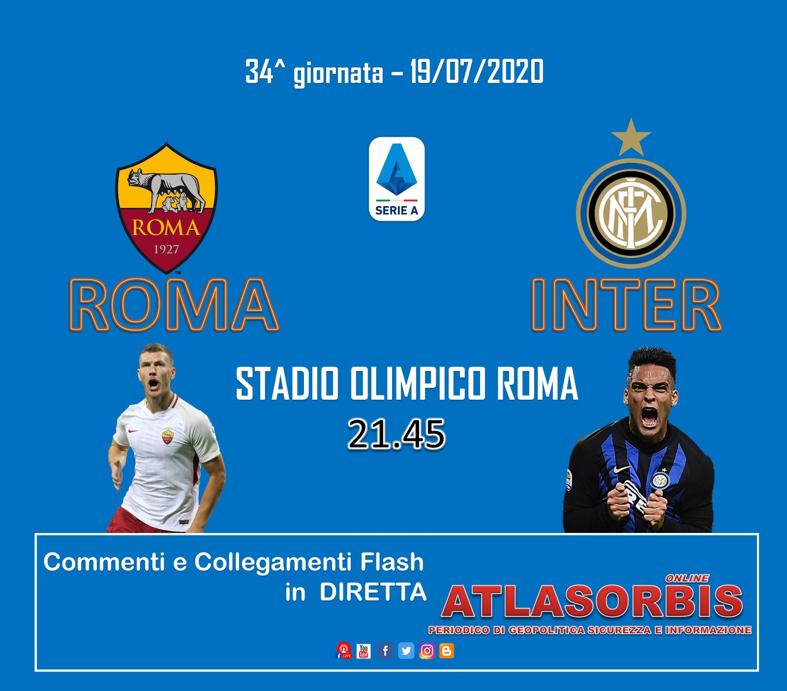 Roma - Inter per la 34° giornata di campionato serie A